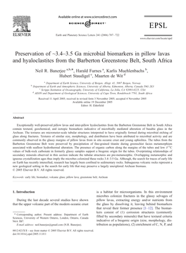 3.4–3.5 Ga Microbial Biomarkers in Pillow Lavas and Hyaloclastites from the Barberton Greenstone Belt, South Africa