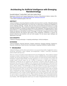 Architecting for Artificial Intelligence with Emerging Nanotechnology