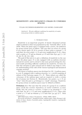 Arxiv:1109.2029V2 [Math.DS] 5 Feb 2013 Nto Fcas Est Fproi Ons Oooial Rniie T Transitive, Topologically Points, Periodic of Sensitive