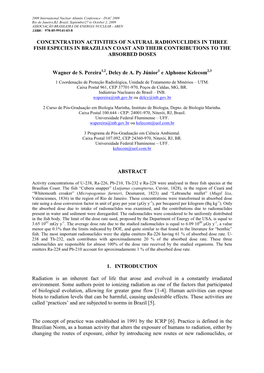 Concentration Activities of Natural Radionuclides in Three Fish Especies in Brazilian Coast and Their Contributions to the Absorbed Doses