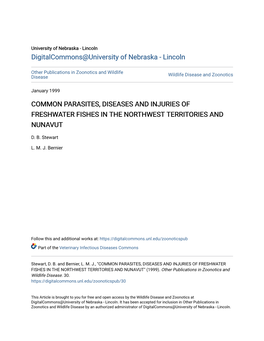 Common Parasites, Diseases and Injuries of Freshwater Fishes in the Northwest Territories and Nunavut