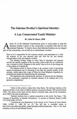 The Salesian Brother's Spiritual Identity