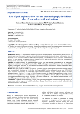 Role of Peak Expiratory Flow Rate and Chest Radiography in Children Above 5 Years of Age with Acute Asthma