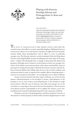 Playing with Genesis: Sonship, Liberty, and Primogeniture in Sense and Sensibility