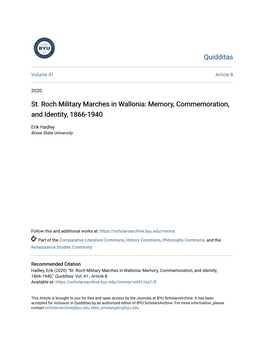 St. Roch Military Marches in Wallonia: Memory, Commemoration, and Identity, 1866-1940