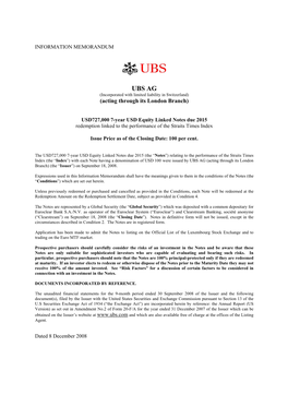 UBS AG (Incorporated with Limited Liability in Switzerland) (Acting Through Its London Branch)