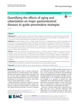 Quantifying the Effects of Aging and Urbanization on Major Gastrointestinal Diseases to Guide Preventative Strategies Liu Hui