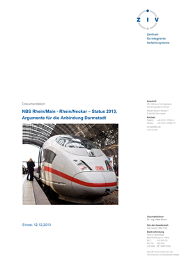 NBS Rhein/Main - Rhein/Neckar – Status 2013, Argumente Für Die Anbindung Darmstadt