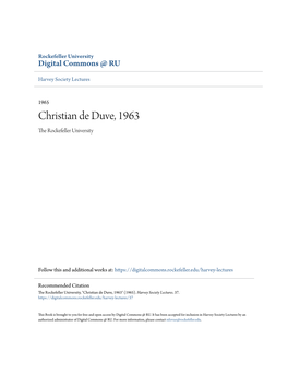 Christian De Duve, 1963 the Rockefeller University