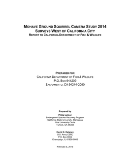 Mohave Ground Squirrel Camera Study 2014 Surveys West of California City Report to California Department of Fish & Wildlife