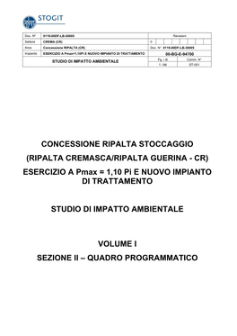 RIPALTA CREMASCA/RIPALTA GUERINA - CR) ESERCIZIO a Pmax = 1,10 Pi E NUOVO IMPIANTO DI TRATTAMENTO