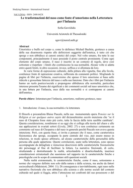 Le Trasformazioni Del Naso Come Fonte D'umorismo Nella Letteratura Per L