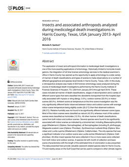 Insects and Associated Arthropods Analyzed During Medicolegal Death Investigations in Harris County, Texas, USA: January 2013- April 2016