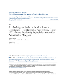 Spider on Its Most Eastern Distribution – First Record of &lt;I&gt;Argiope Lobata