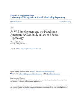 At-Will Employment and the Handsome American: a Case Study in Law and Social Psychology Theodore J
