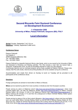 Second Riccardo Faini Doctoral Conference on Development Economics