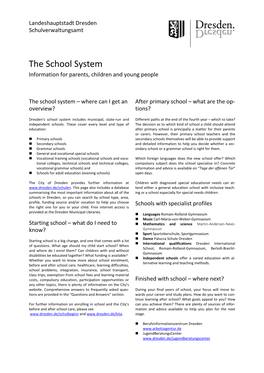 The School System Information for Parents, Children and Young People