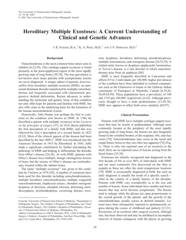 Hereditary Multiple Exostoses: a Current Understanding of Clinical and Genetic Advances