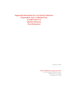 (CASRN 105-53-3) (Diethyl Malonate) Final Designation