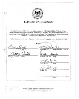 Certification of Canvass Results
