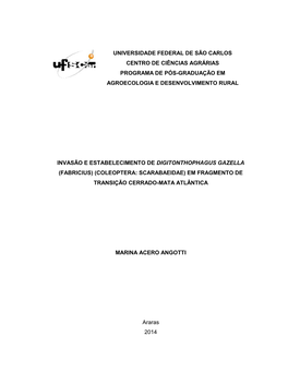 Universidade Federal De São Carlos Centro De Ciências Agrárias Programa De Pós-Graduação Em Agroecologia E Desenvolvimento Rural