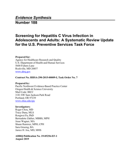 Screening for Hepatitis C Virus Infection in Adolescents and Adults: a Systematic Review Update for the U.S