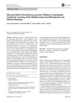 The Periwinkle Echinolittorina Punctata (Mollusca: Gastropoda) Tracked the Warming of the Mediterranean Sea Following the Last Glacial Maximum