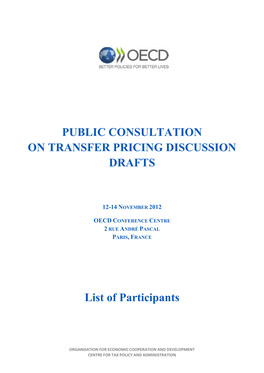 PUBLIC CONSULTATION on TRANSFER PRICING DISCUSSION DRAFTS List of Participants