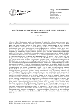 Body Modification: Psychologische Aspekte Von Piercings Und Anderen Körperveränderungen