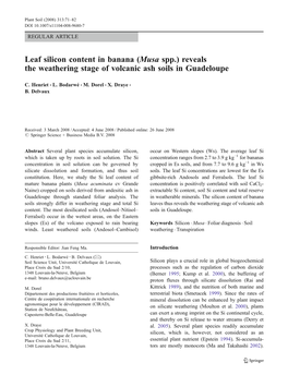 Leaf Silicon Content in Banana (Musa Spp.) Reveals the Weathering Stage of Volcanic Ash Soils in Guadeloupe