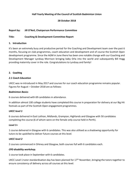 Half Yearly Meeting of the Council of Scottish Badminton Union 28