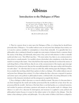 Albinus Introduction to the Dialogues of Plato
