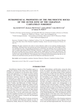 Petrophysical Prop Er Ties of the Pre-Mio Cene Rocks Of
