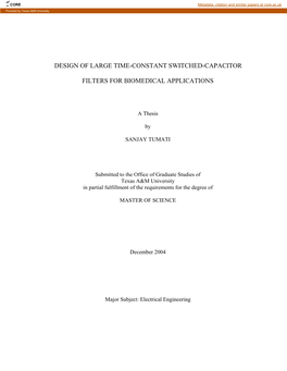 Design of Large Time-Constant Switched-Capacitor Filters for Biomedical Applications