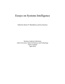 Essays on Systems Intelligence