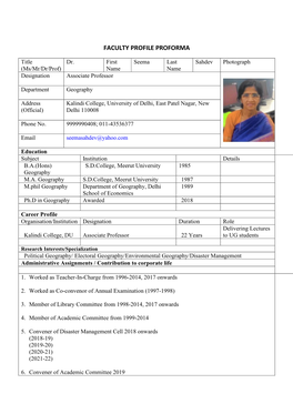 Faculty Profile Proforma