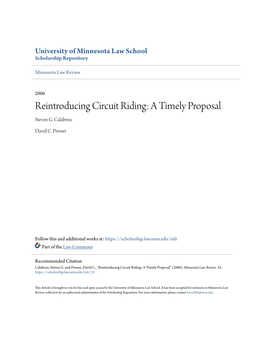 Reintroducing Circuit Riding: a Timely Proposal Steven G