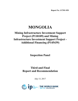 MONGOLIA Mining Infrastructure Investment Support Project (P118109) and Mining Infrastructure Investment Support Project - Additional Financing (P145439)