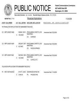 Broadcast Applications 11/24/2009