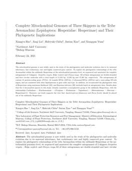 Complete Mitochondrial Genomes of Three Skippers in The