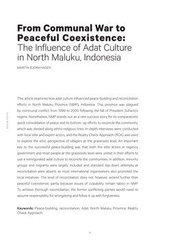 From Communal War to Peaceful Coexistence: the Influence of Adat