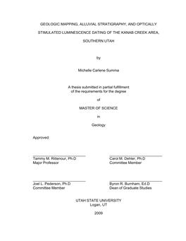 Geologic Mapping, Alluvial Stratigraphy, and OSL Dating of Kanab Creek