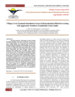 Village Level Tsunami Inundated Areas of Kanyakumari Districts Is Using GIS Approach, Southern Tamilnadu Coast, India