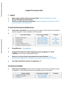 Sample Procurement Plan