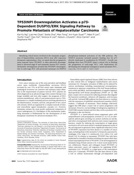 TP53INP1 Downregulation Activates a P73- Dependent DUSP10/ERK