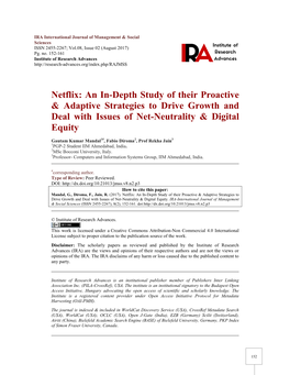 Netflix: an In-Depth Study of Their Proactive & Adaptive Strategies to Drive Growth and Deal with Issues of Net-Neutrality & Digital Equity