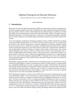 Optimal Transport on Discrete Domains Notes for AMS Short Course on Discrete Differential Geometry