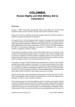 Human Rights and USA Military Aid to Colombia II