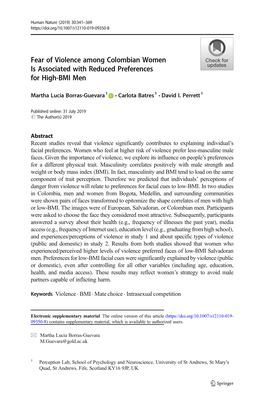 Fear of Violence Among Colombian Women Is Associated with Reduced Preferences for High-BMI Men