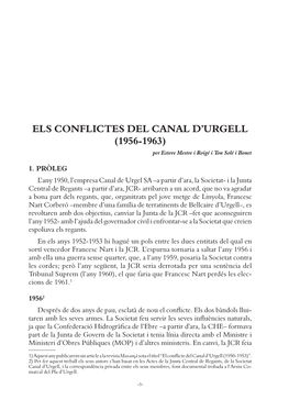 Els Conflictes Del Canal D'urgell (1956-1963)